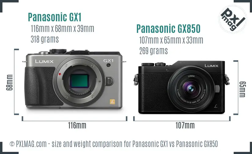 Panasonic GX1 vs Panasonic GX850 size comparison