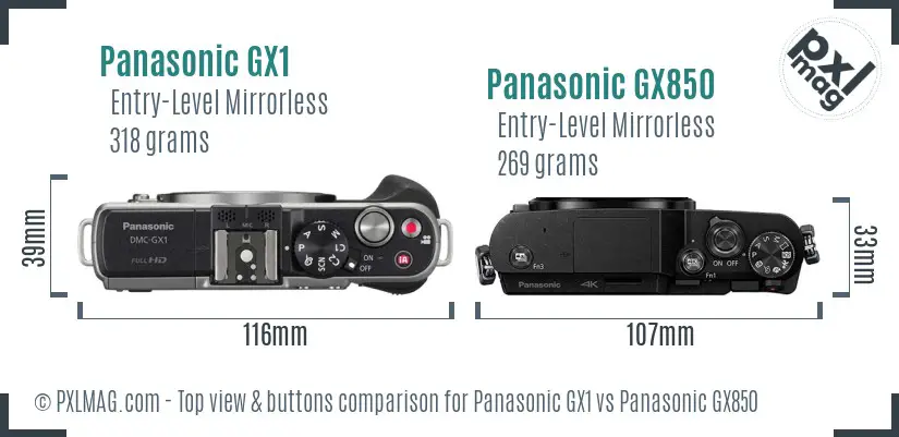 Panasonic GX1 vs Panasonic GX850 top view buttons comparison
