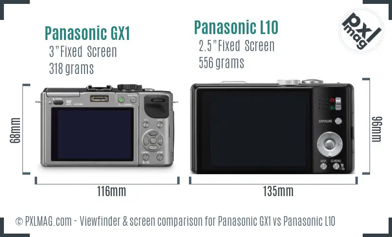 Panasonic GX1 vs Panasonic L10 Screen and Viewfinder comparison
