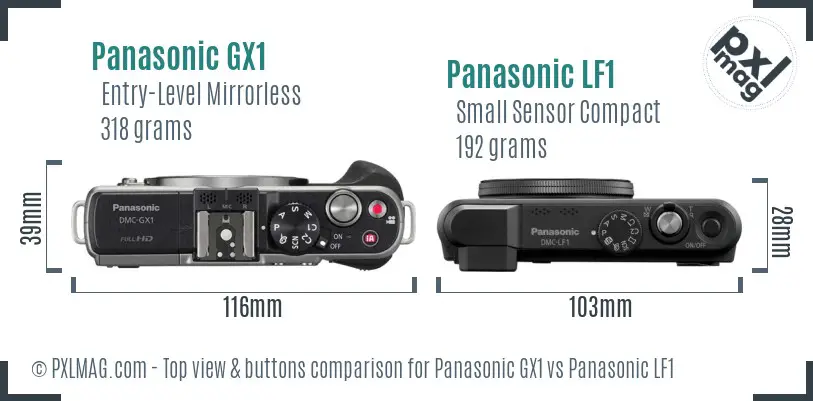 Panasonic GX1 vs Panasonic LF1 top view buttons comparison