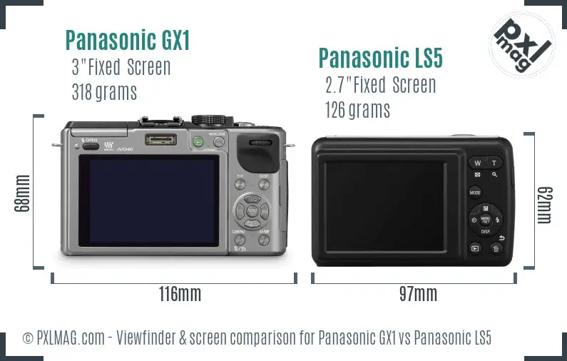 Panasonic GX1 vs Panasonic LS5 Screen and Viewfinder comparison