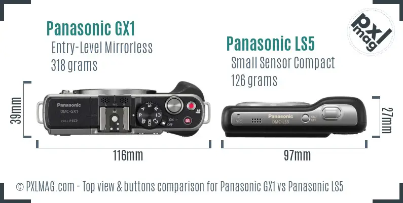 Panasonic GX1 vs Panasonic LS5 top view buttons comparison