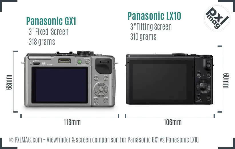 Panasonic GX1 vs Panasonic LX10 Screen and Viewfinder comparison