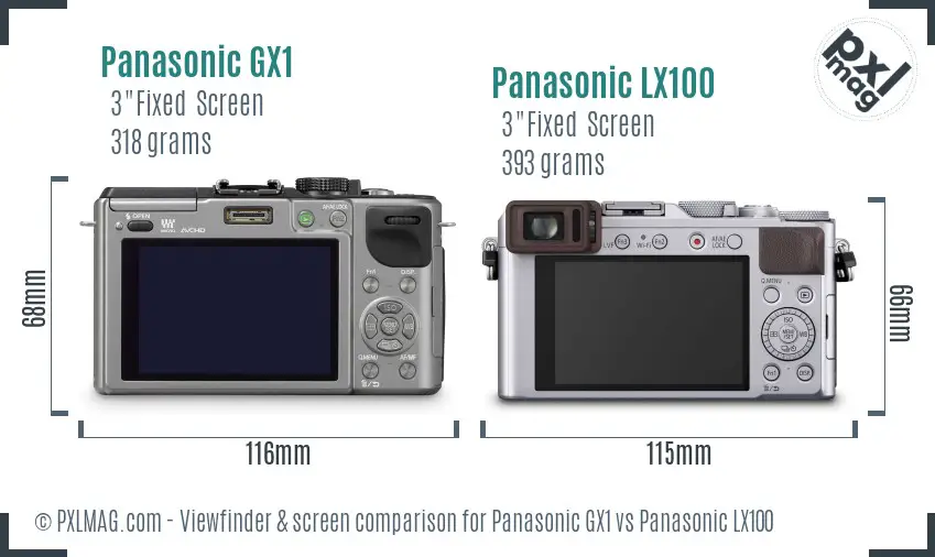 Panasonic GX1 vs Panasonic LX100 Screen and Viewfinder comparison