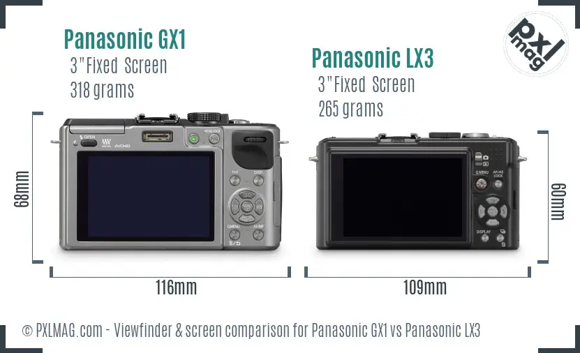 Panasonic GX1 vs Panasonic LX3 Screen and Viewfinder comparison