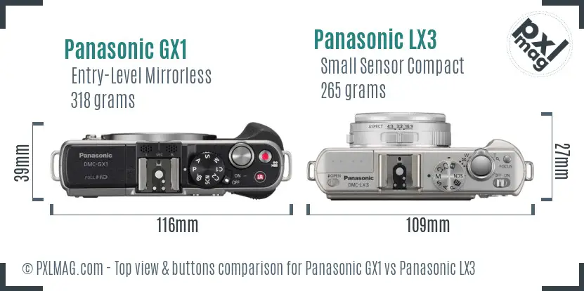 Panasonic GX1 vs Panasonic LX3 top view buttons comparison