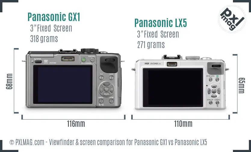 Panasonic GX1 vs Panasonic LX5 Screen and Viewfinder comparison