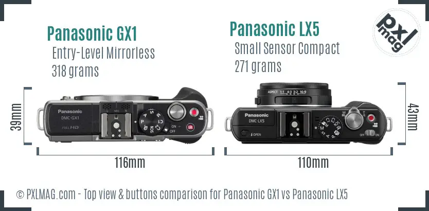 Panasonic GX1 vs Panasonic LX5 top view buttons comparison