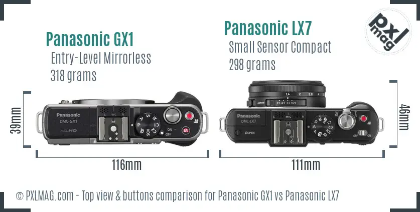 Panasonic GX1 vs Panasonic LX7 top view buttons comparison