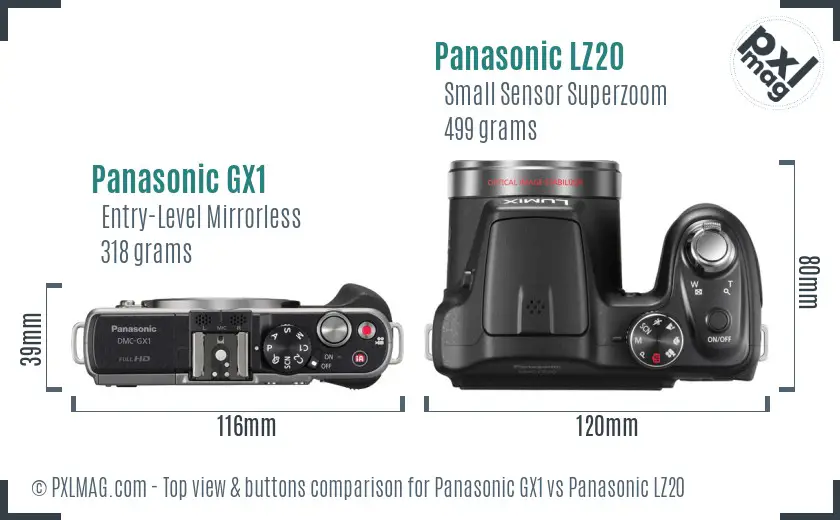 Panasonic GX1 vs Panasonic LZ20 top view buttons comparison