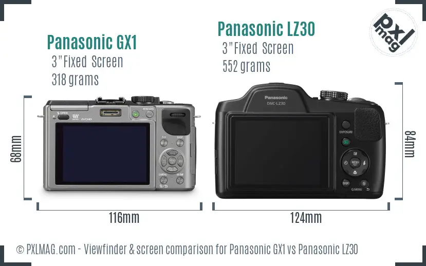 Panasonic GX1 vs Panasonic LZ30 Screen and Viewfinder comparison