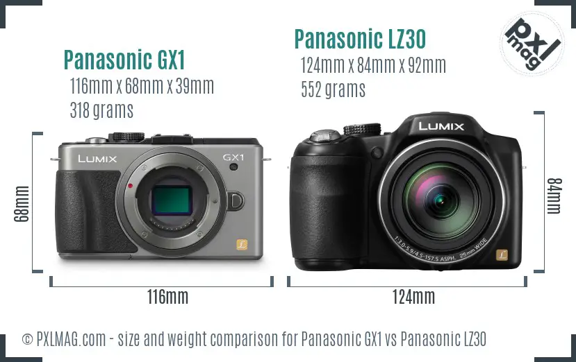 Panasonic GX1 vs Panasonic LZ30 size comparison