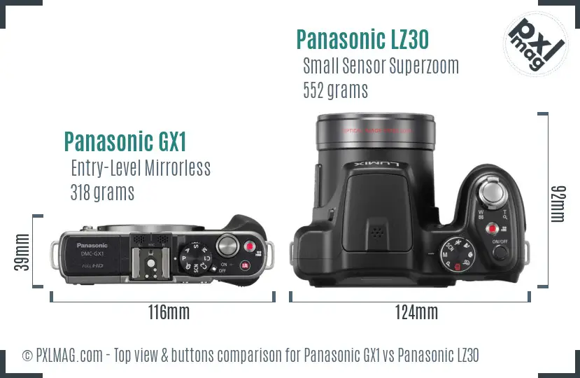 Panasonic GX1 vs Panasonic LZ30 top view buttons comparison