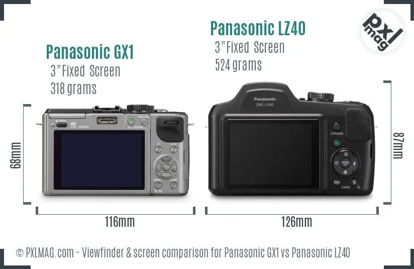 Panasonic GX1 vs Panasonic LZ40 Screen and Viewfinder comparison