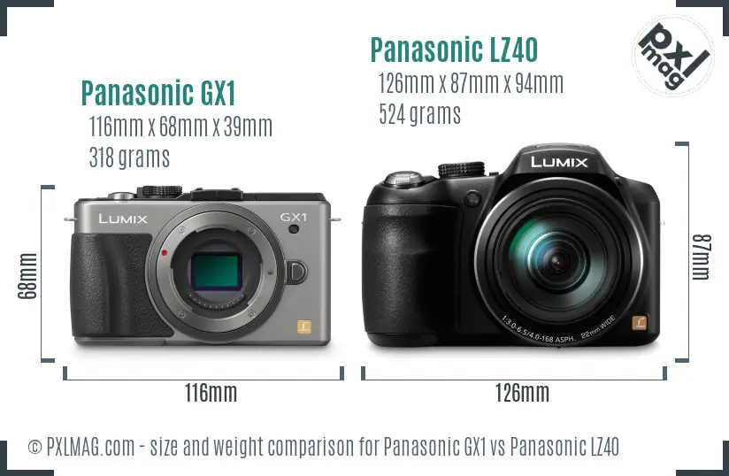 Panasonic GX1 vs Panasonic LZ40 size comparison