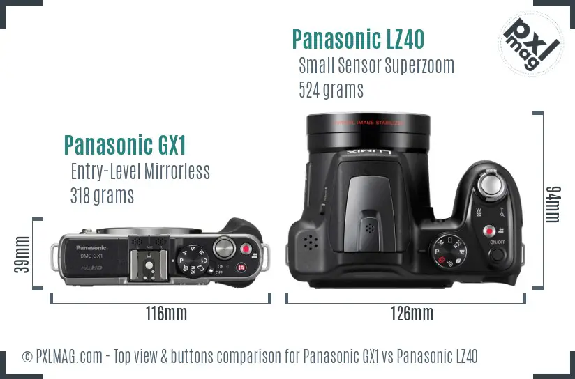 Panasonic GX1 vs Panasonic LZ40 top view buttons comparison