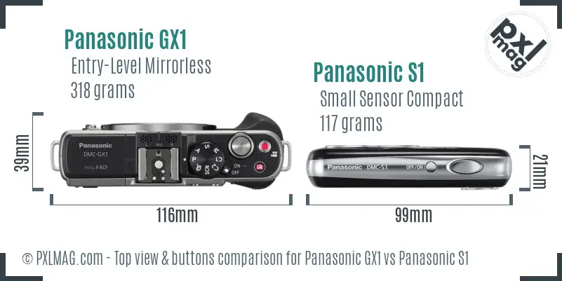 Panasonic GX1 vs Panasonic S1 top view buttons comparison