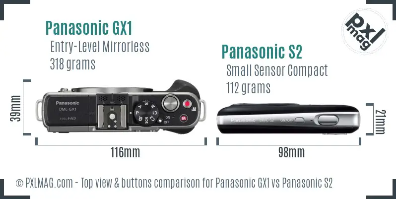 Panasonic GX1 vs Panasonic S2 top view buttons comparison
