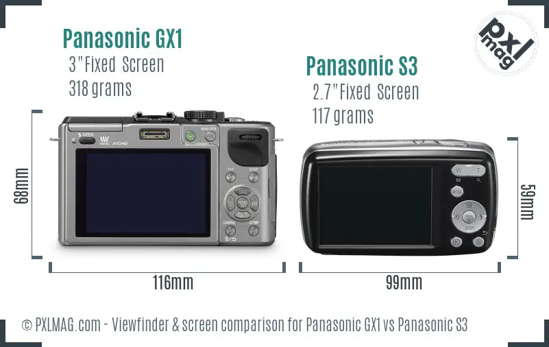 Panasonic GX1 vs Panasonic S3 Screen and Viewfinder comparison