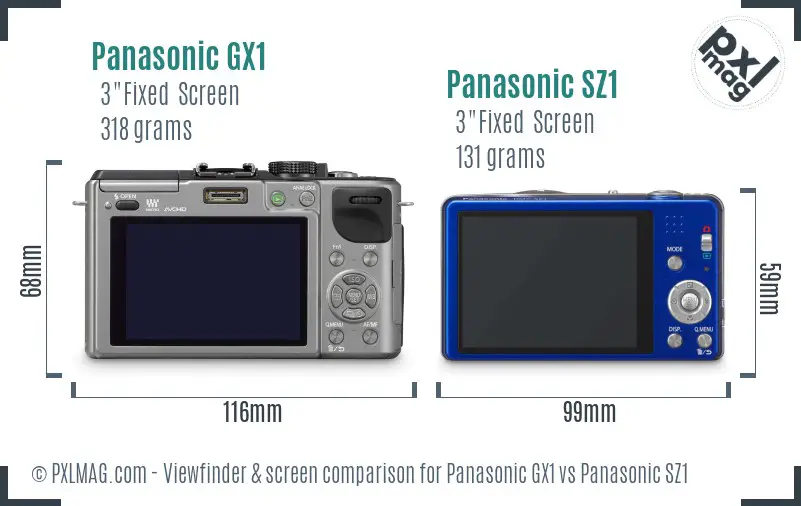 Panasonic GX1 vs Panasonic SZ1 Screen and Viewfinder comparison