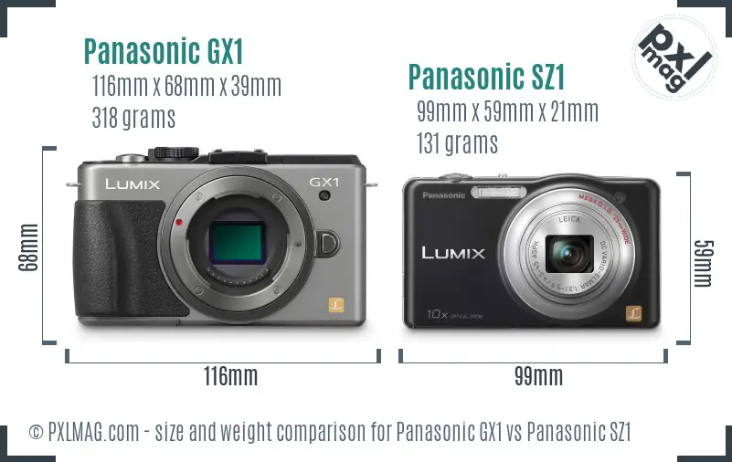 Panasonic GX1 vs Panasonic SZ1 size comparison
