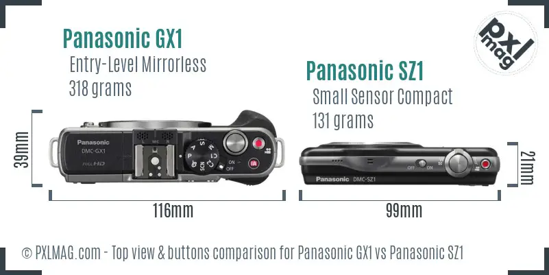 Panasonic GX1 vs Panasonic SZ1 top view buttons comparison