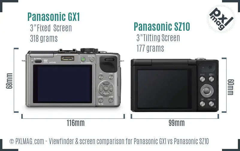 Panasonic GX1 vs Panasonic SZ10 Screen and Viewfinder comparison