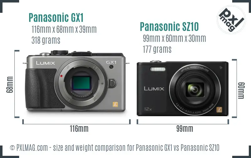 Panasonic GX1 vs Panasonic SZ10 size comparison