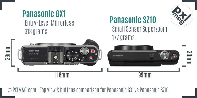 Panasonic GX1 vs Panasonic SZ10 top view buttons comparison