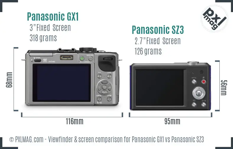 Panasonic GX1 vs Panasonic SZ3 Screen and Viewfinder comparison