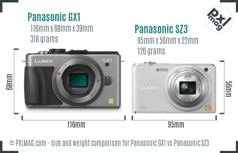 Panasonic GX1 vs Panasonic SZ3 size comparison