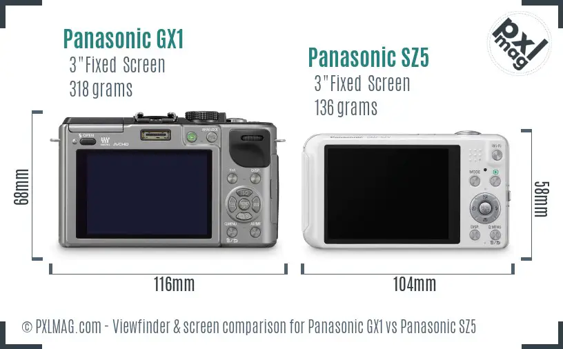 Panasonic GX1 vs Panasonic SZ5 Screen and Viewfinder comparison