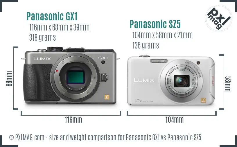 Panasonic GX1 vs Panasonic SZ5 size comparison