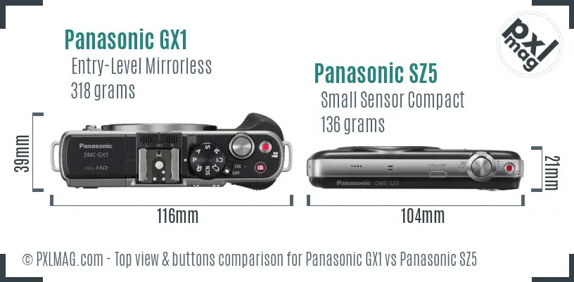 Panasonic GX1 vs Panasonic SZ5 top view buttons comparison