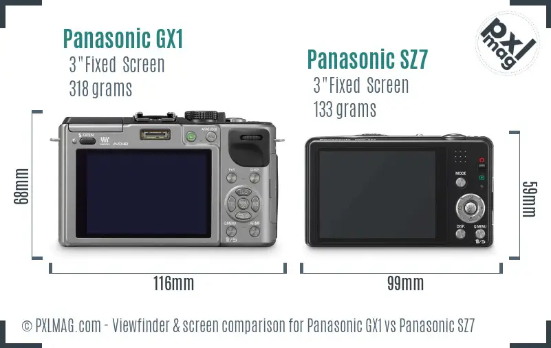 Panasonic GX1 vs Panasonic SZ7 Screen and Viewfinder comparison