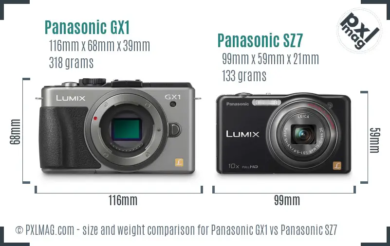 Panasonic GX1 vs Panasonic SZ7 size comparison