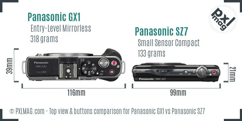 Panasonic GX1 vs Panasonic SZ7 top view buttons comparison