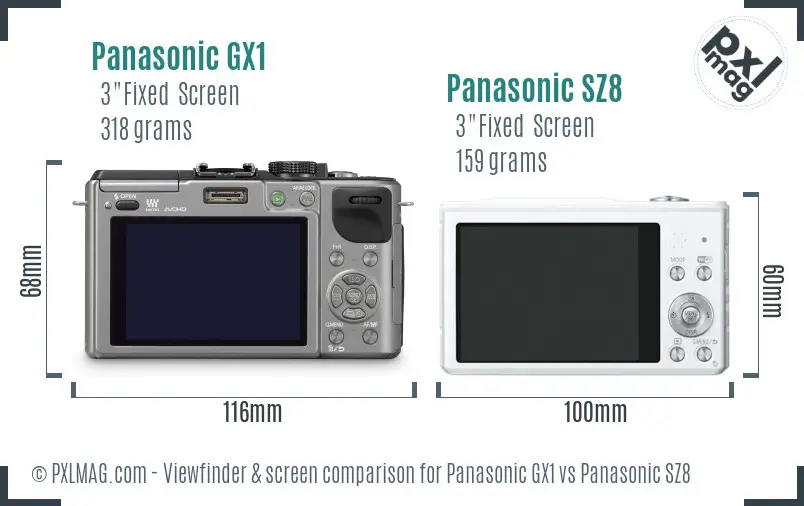 Panasonic GX1 vs Panasonic SZ8 Screen and Viewfinder comparison
