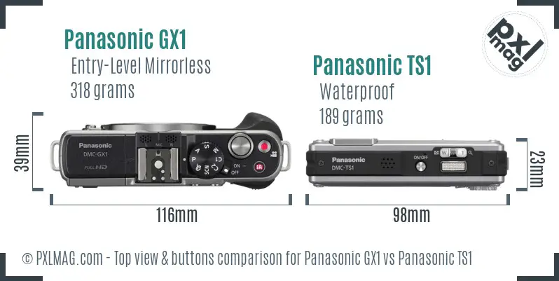 Panasonic GX1 vs Panasonic TS1 top view buttons comparison