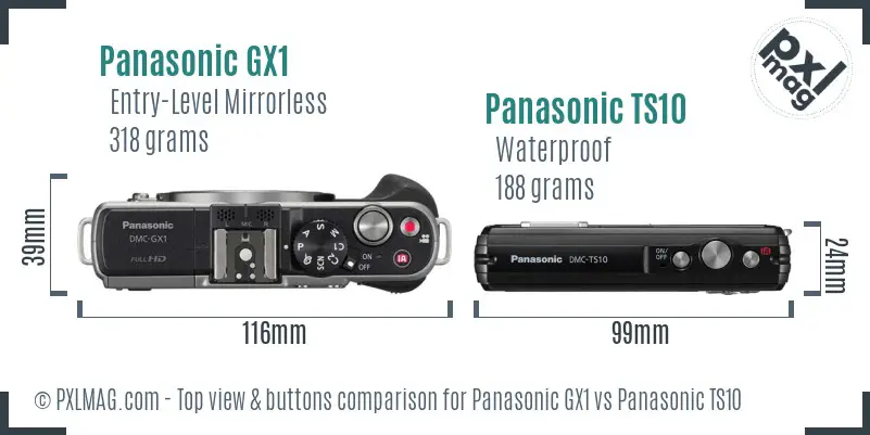 Panasonic GX1 vs Panasonic TS10 top view buttons comparison