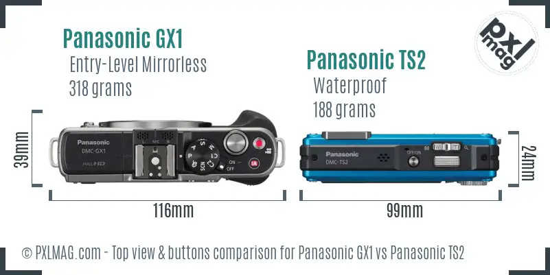 Panasonic GX1 vs Panasonic TS2 top view buttons comparison