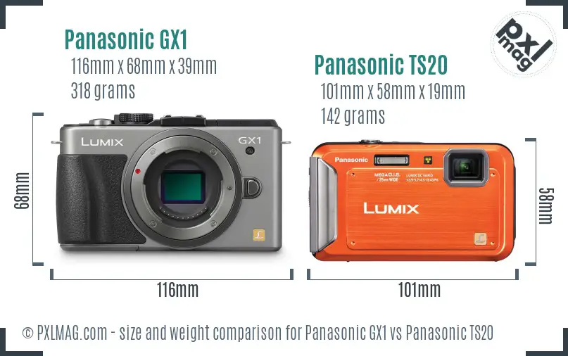 Panasonic GX1 vs Panasonic TS20 size comparison