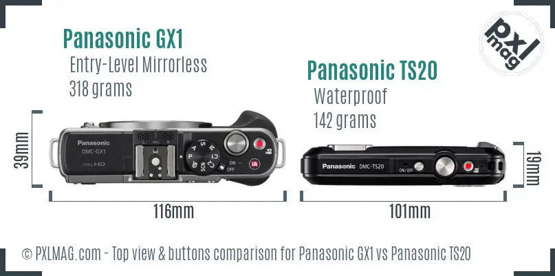 Panasonic GX1 vs Panasonic TS20 top view buttons comparison