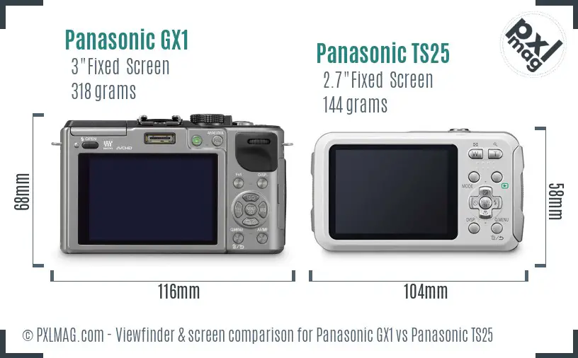 Panasonic GX1 vs Panasonic TS25 Screen and Viewfinder comparison