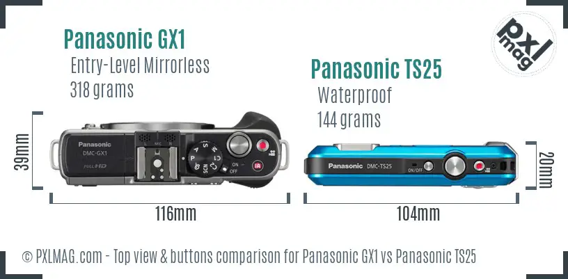 Panasonic GX1 vs Panasonic TS25 top view buttons comparison