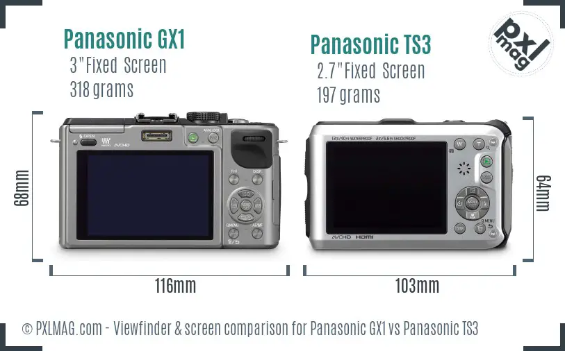 Panasonic GX1 vs Panasonic TS3 Screen and Viewfinder comparison