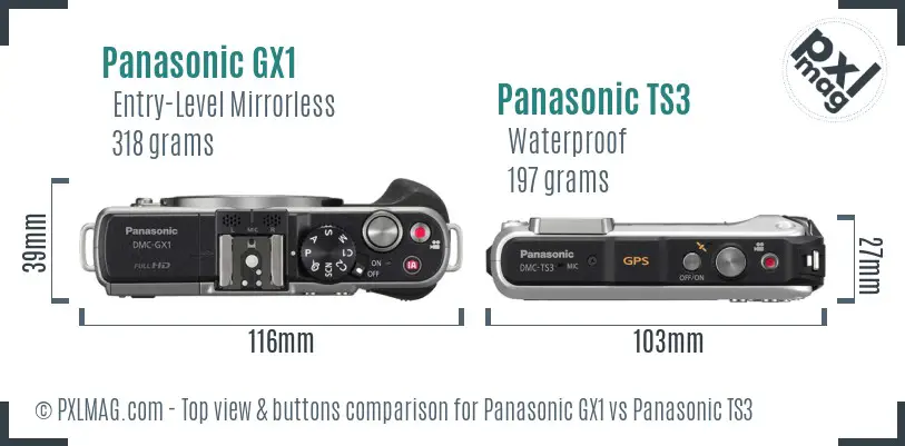 Panasonic GX1 vs Panasonic TS3 top view buttons comparison