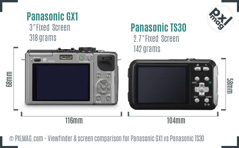 Panasonic GX1 vs Panasonic TS30 Screen and Viewfinder comparison