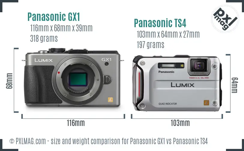 Panasonic GX1 vs Panasonic TS4 size comparison