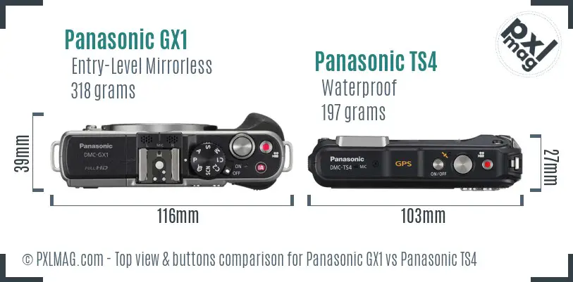 Panasonic GX1 vs Panasonic TS4 top view buttons comparison